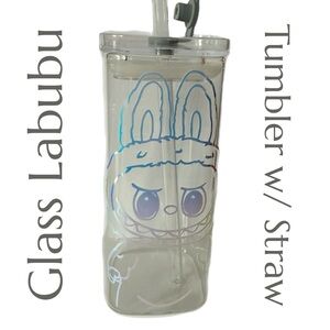 Glass Labubu Tumbler with Straw - Iridescent
